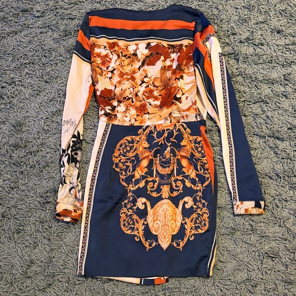 Fashion Nova Lotta Class Navy and Orange Long Sleeve Dress| Size Small - Picture 12 of 12